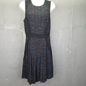 Rebecca Taylor Dress Women 6 Black Blue Stripe Sleeveless Pleated Pockets Mini